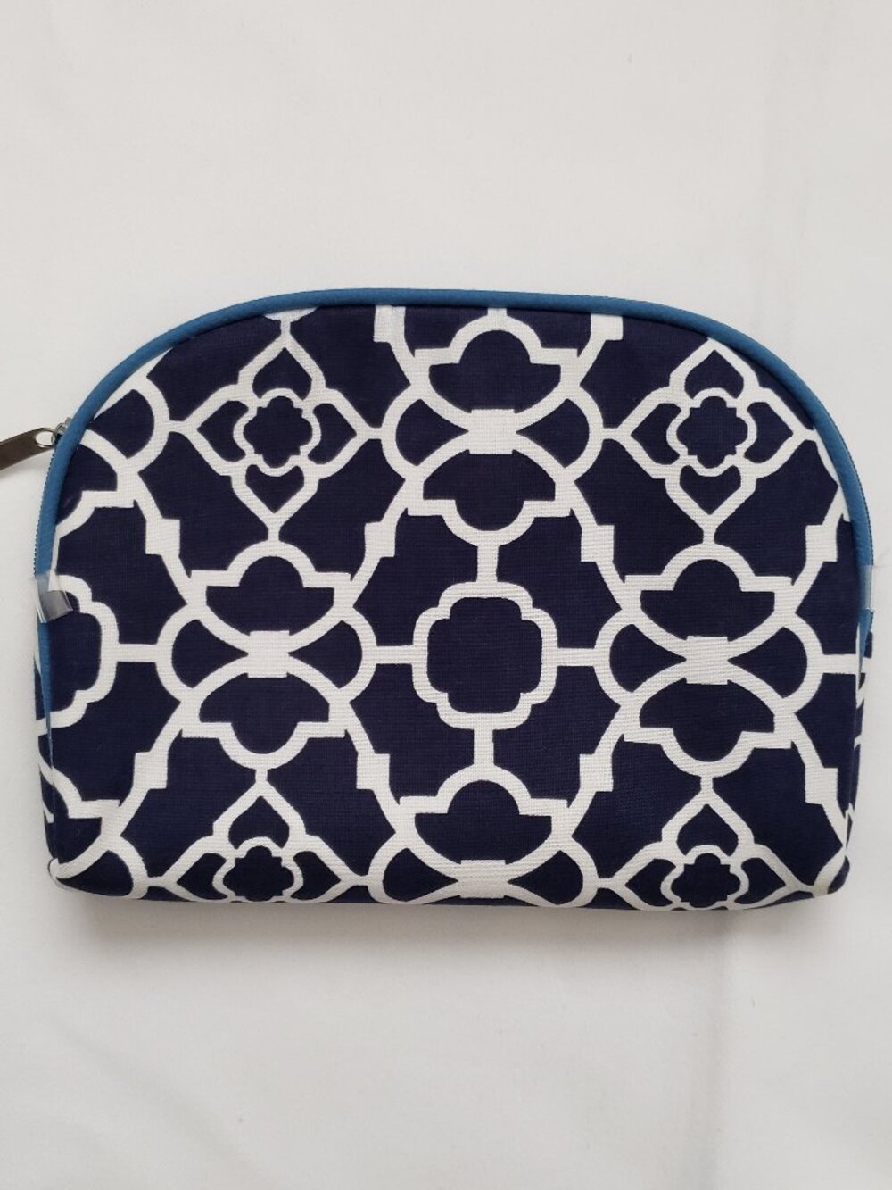 Navy & white small wristlet zip around classic travel makeup coastal 6 x 8"